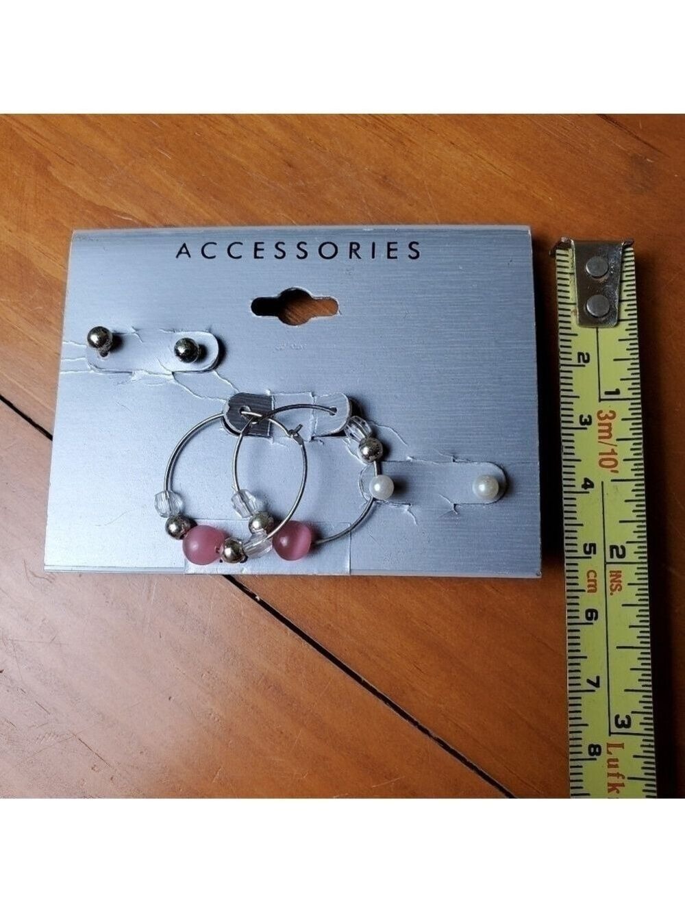 NWT earrings, 3 pair, silver hoops and studs - Picture 3 of 3